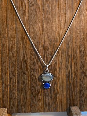 Sterling Silver Necklace with Gray and Blue Stone Pendant